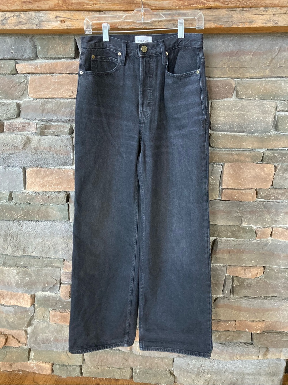 FRAME Wide Leg Washed Black Denim Jeans Size 27